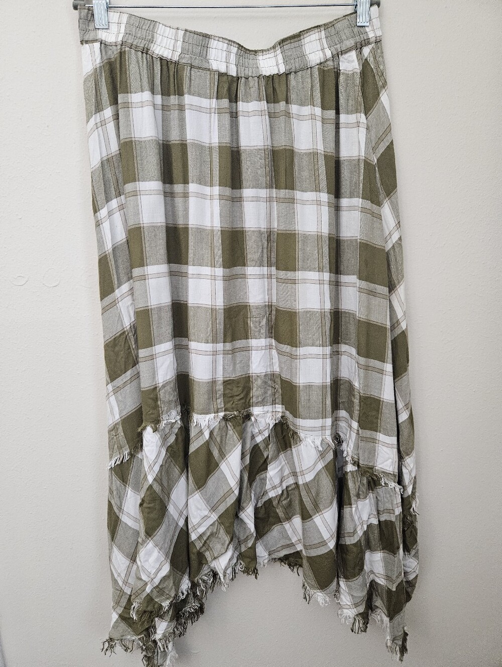 Cato Olive Green Plaid Tiered Maxi Skirt - Casual Boho Style - Picture 3 of 13